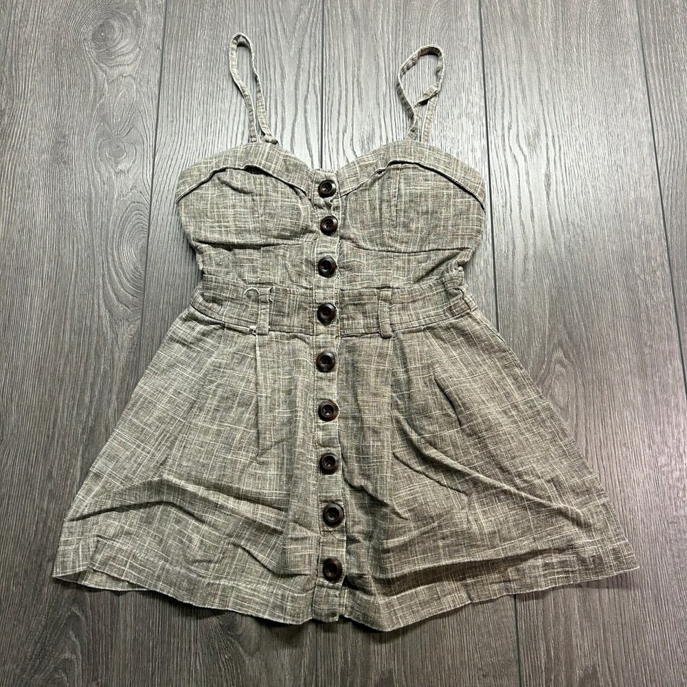 Seductions Grey Button Front Smocked Small Back Romper Y2K Sleeveless Vintage